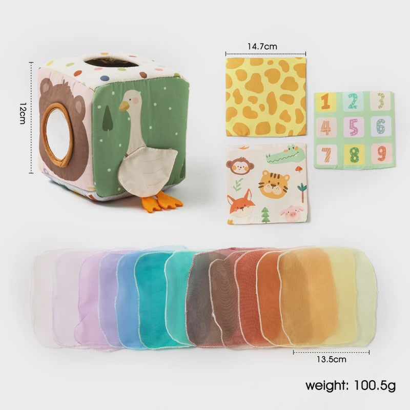 Montessori Stoffen Tissue Box Speelgoed - Educatief Sensorisch Speelgoed voor Baby's met Vinger Oefening