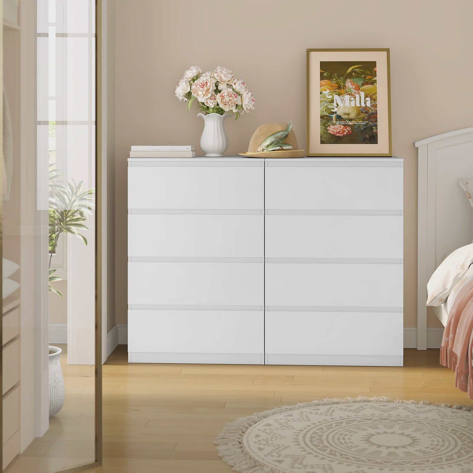 Moderne Witte Ladekast met 4 Lades - Opbergkast voor Woonkamer, Slaapkamer, Hal