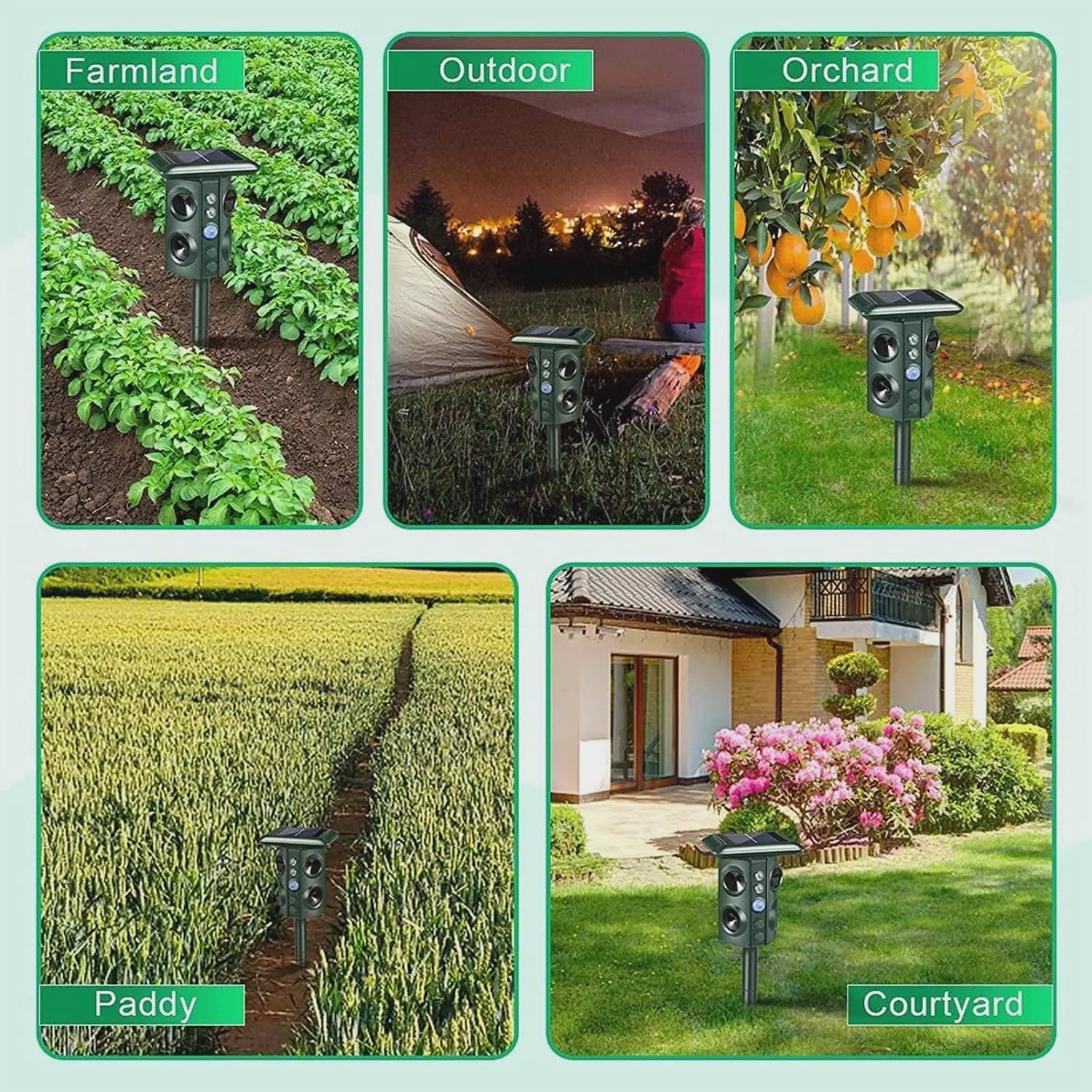 Solar Ongedierteverjager met Ultrasoon Geluid, LED Licht & Vibratie - Tuin & Gazon