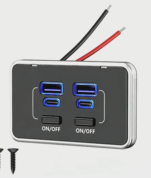 Universele 78W QC3.0 PD Auto Dubbele USB C & USB A Laadpaneel met Schakelaar