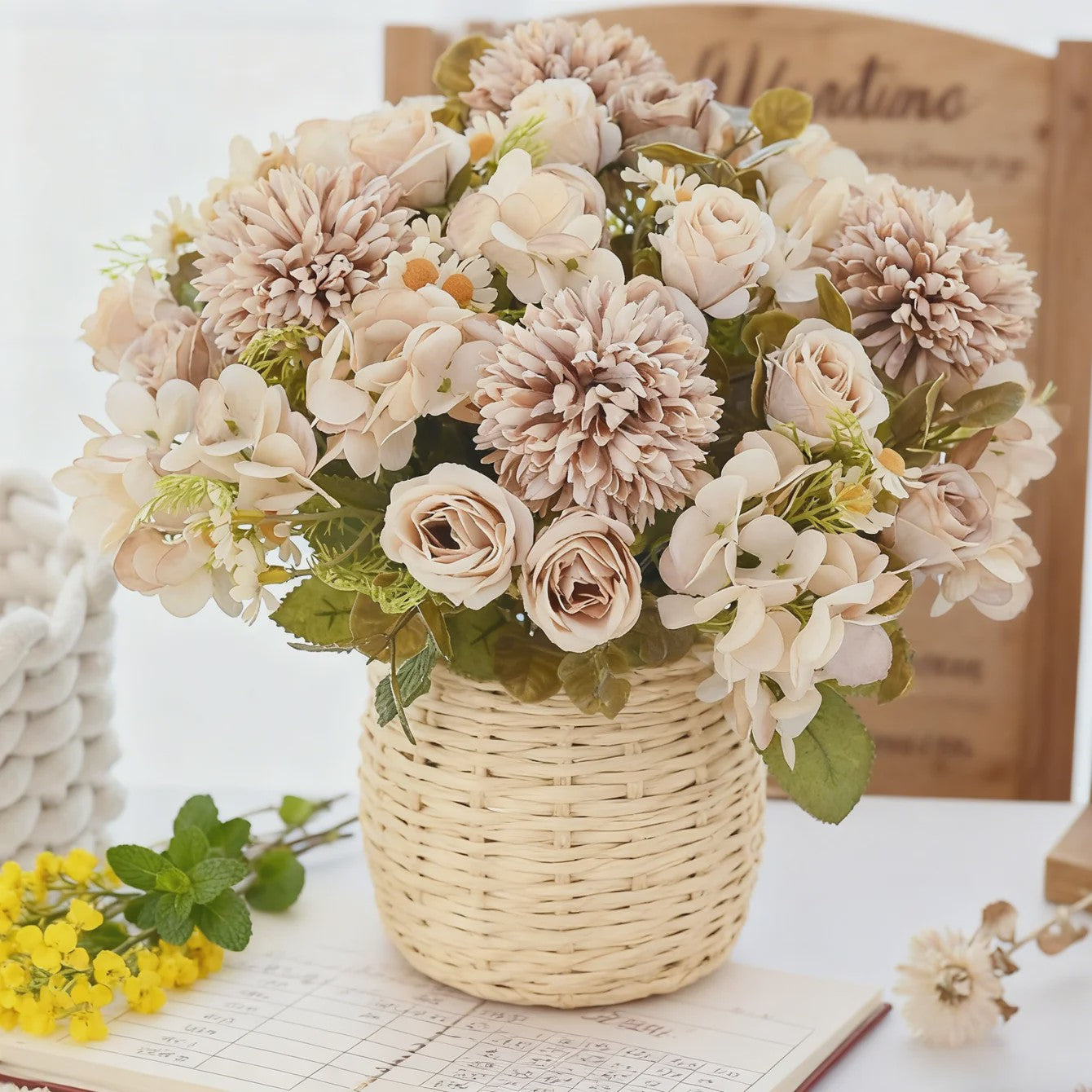 Kunstboeket Bloemcombinatie - Decoratie voor Huis, Bruiloft & Fotografie