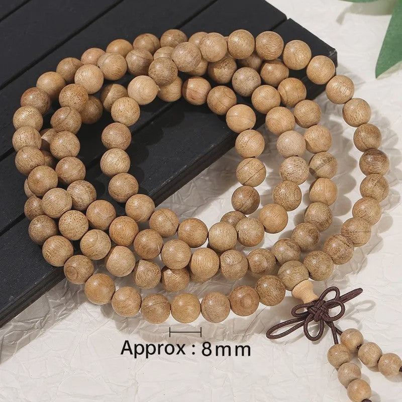 Natuurlijke Sandelhout Mala Armband - Gouden Zijde Boeddha Kralen voor Meditatie & Gebed
