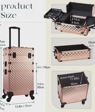 3-in-1 Make-up Trolley Koffer op Wielen - Verwijderbaar & Afsluitbaar - Professionele Make-up Case