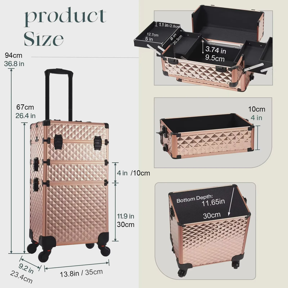 3-in-1 Make-up Trolley Koffer op Wielen - Verwijderbaar & Afsluitbaar - Professionele Make-up Case