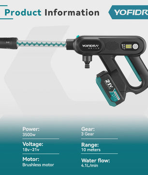 YOFIDRA 220Bar Accu Hogedruk Autowas Spuitpistool - Borstelloze Motor, 3 standen, voor Makita 21V Batterij