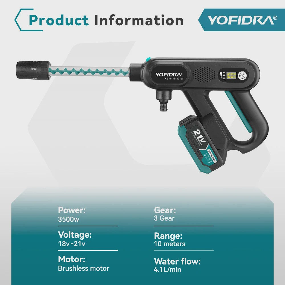 YOFIDRA 220Bar Accu Hogedruk Autowas Spuitpistool - Borstelloze Motor, 3 standen, voor Makita 21V Batterij