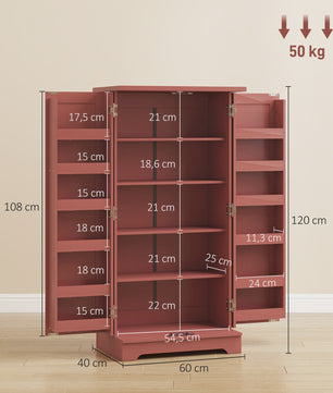 HOMCOM Keuken Dressoir Kast met 5 Niveaus, Deuren en Verstelbare Planken - 60x40x120 cm - Rode Houtnerf