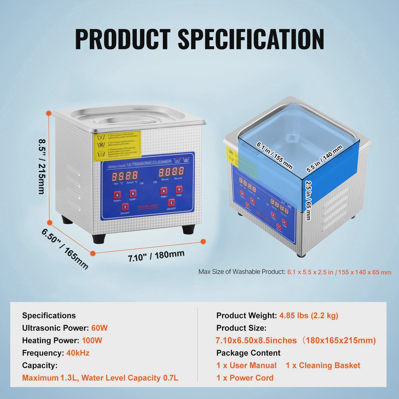 1.3L Ultrasone Reiniger met Digitale Timer - Krachtige & Draagbare Ultrasone Schoonmaakmachine voor Sieraden, Brillen & Meer