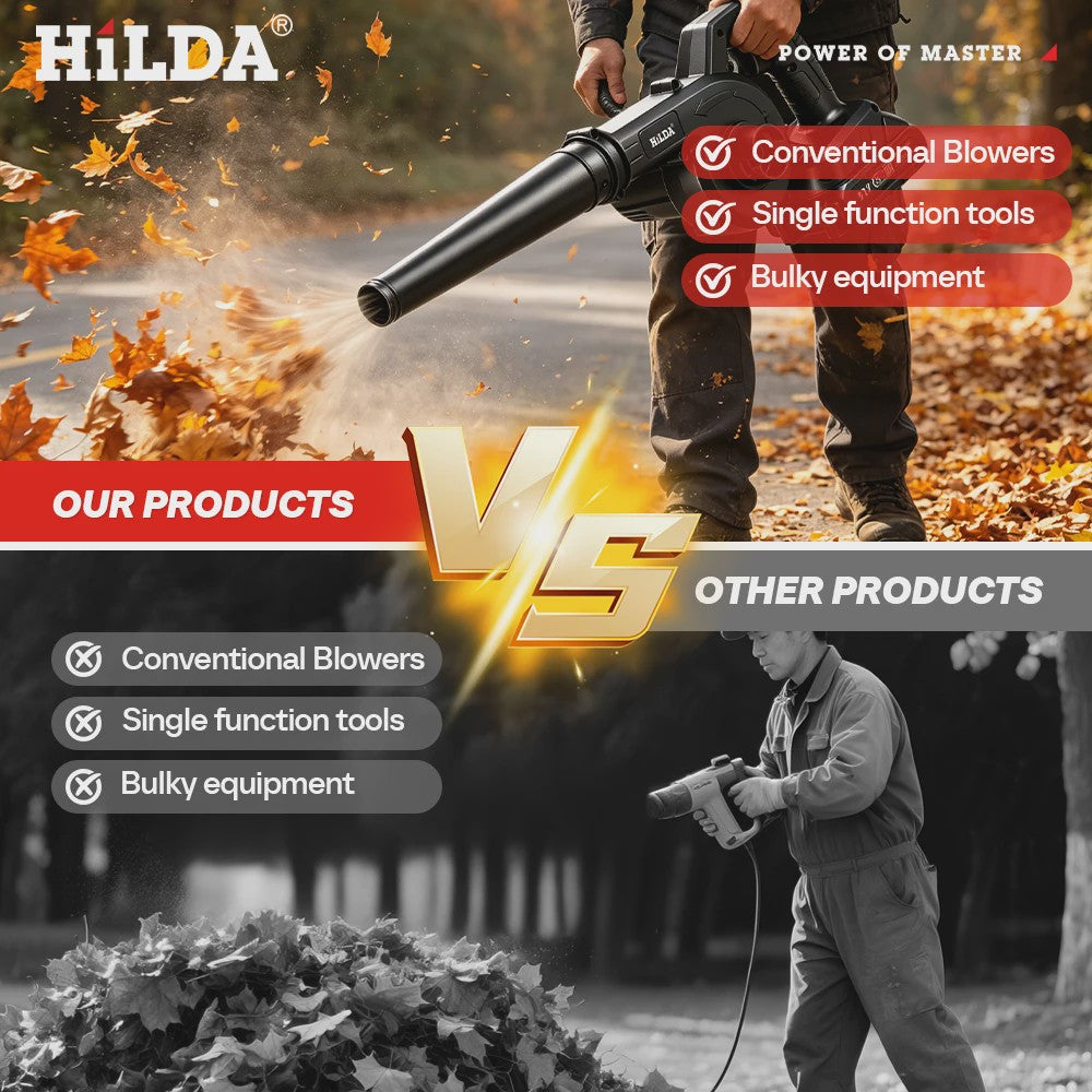 HILDA 21V Accu Bladblazer & Zuiger - Krachtige 2-in-1 Handheld Luchtblazer