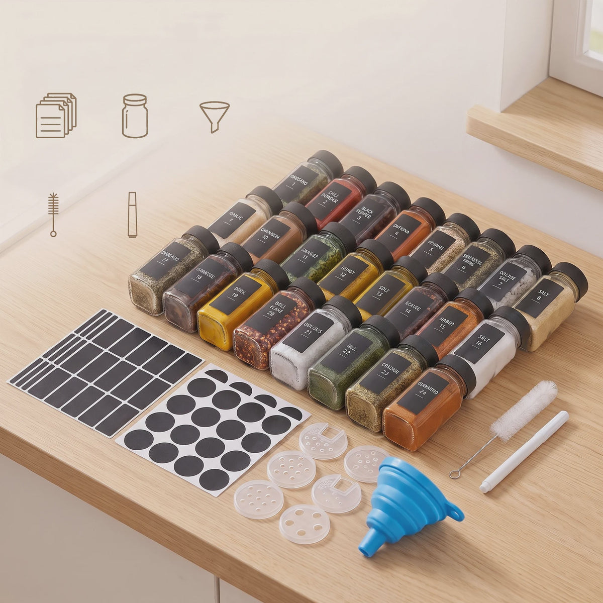 24 Delige Set Glazen Kruidenpotjes 120ml met Shaker Insert - Keuken Organisatie