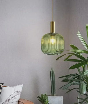 Moderne Ribbel Glazen Hanglamp - Scandinavisch Design in Groen, Grijs & Amber - E27 Fitting