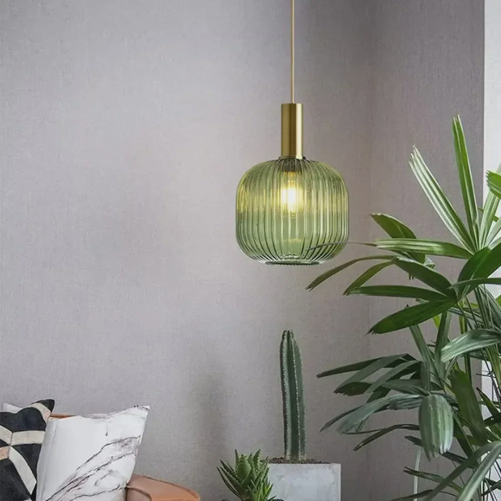Moderne Ribbel Glazen Hanglamp - Scandinavisch Design in Groen, Grijs & Amber - E27 Fitting