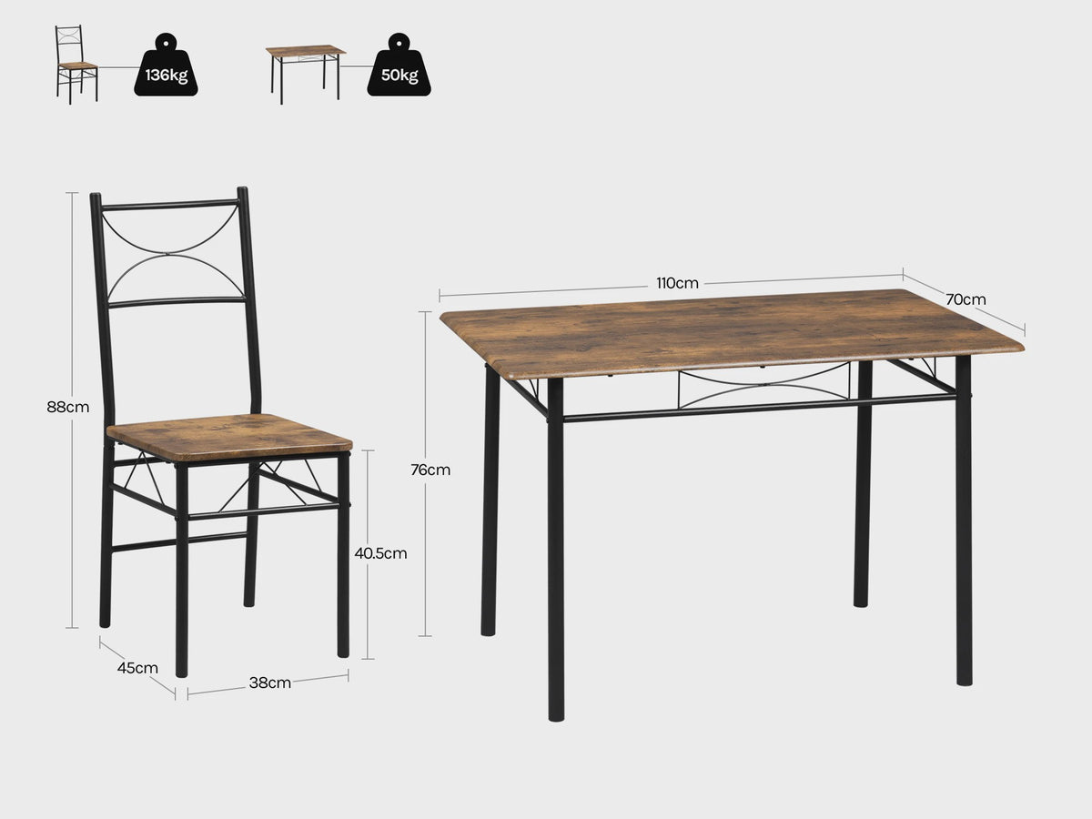 Eetkamer Set: Tafel met 4 Stoelen - Metaal Frame - Compact & Stijlvol