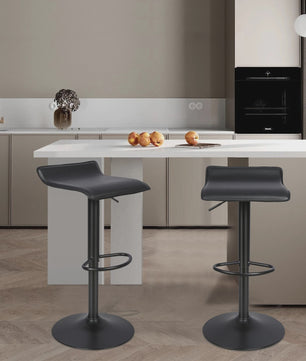 Set van 2 Zwarte Barstoelen met Leerlook, 360° Draaibaar en In Hoogte Verstelbaar