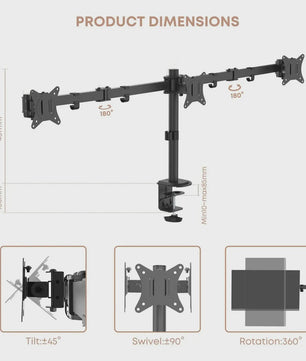 Drievoudige Monitor Bureau Mount - Verstelbare Arm voor 3 Schermen (13-27 inch)