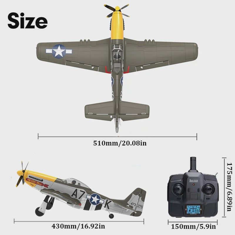 RC Vliegtuig P51D Mustang - 5 Kanaals, RTF, Borstelloos, Makkelijk voor Beginners