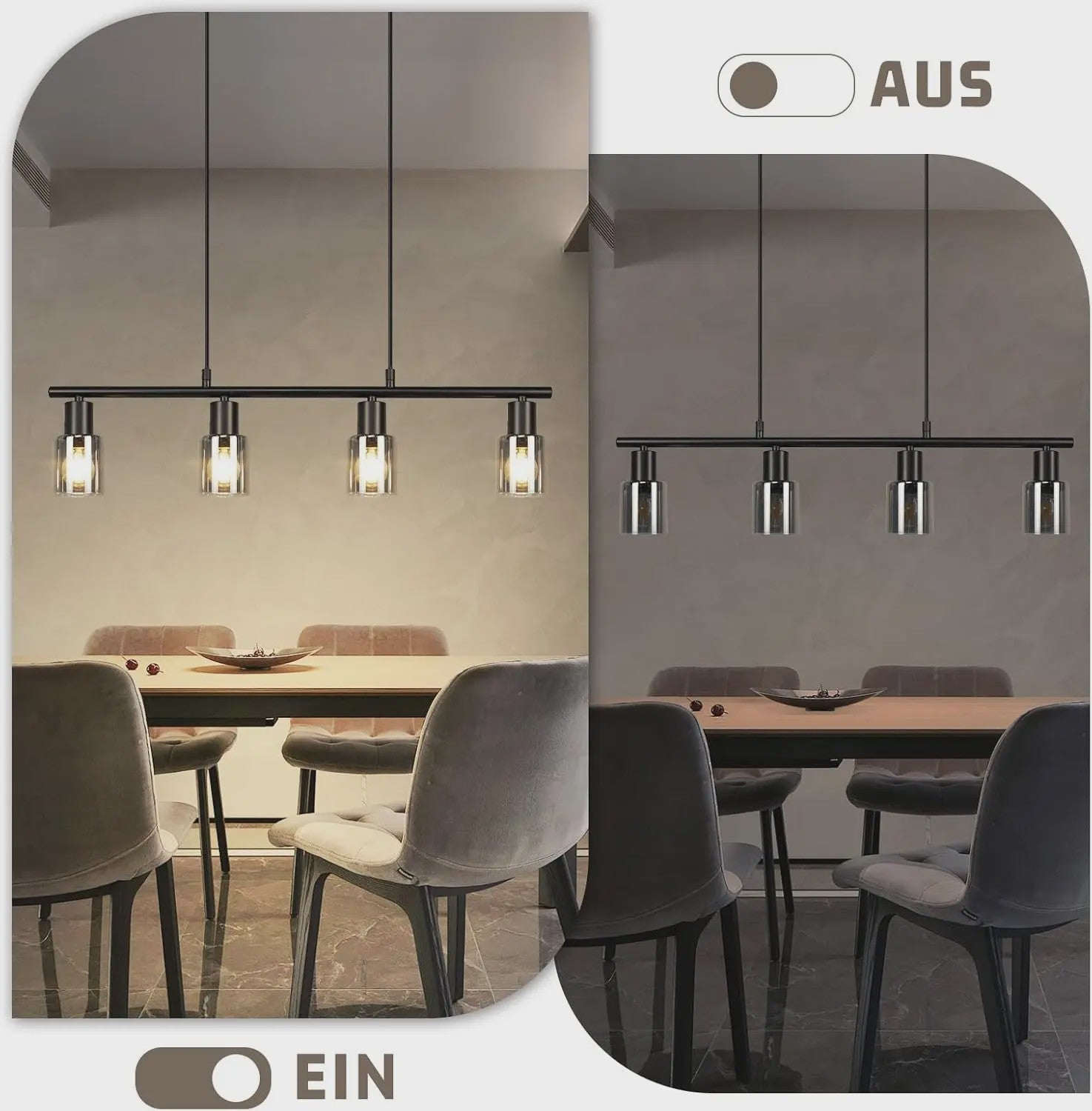 Vintage Zwarte Industriële Hanglamp voor Eettafel - 4-lichts Glas E14 Retro