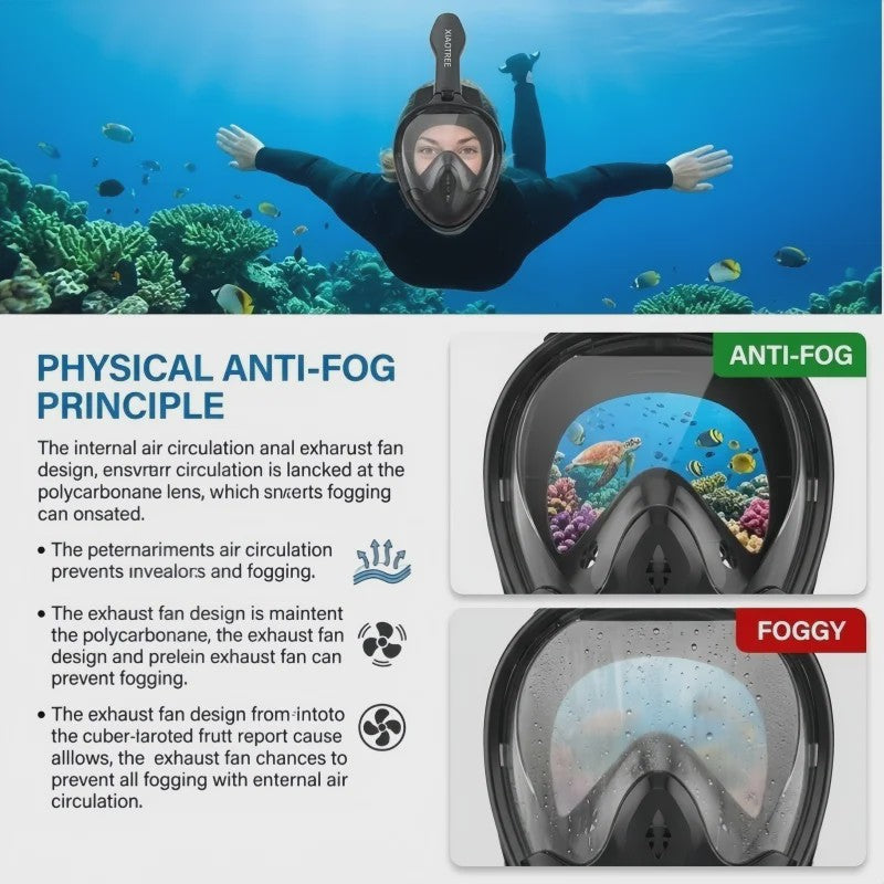 Volledig Gelaat Snorkelmasker met 180° Panoramisch Zicht & Anti-Fog