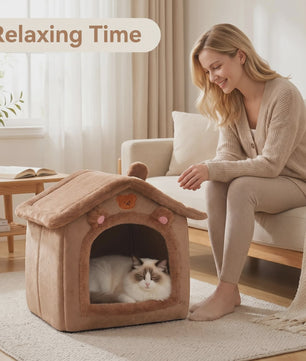 Zacht & Warm Beer-Huisje Bed voor Katten en Kleine Honden - Wasbaar & Antislip