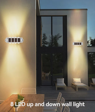 4x LED Solar Wandlampen Waterdicht - Buiten & Tuinverlichting met Boven- en Onderstraal