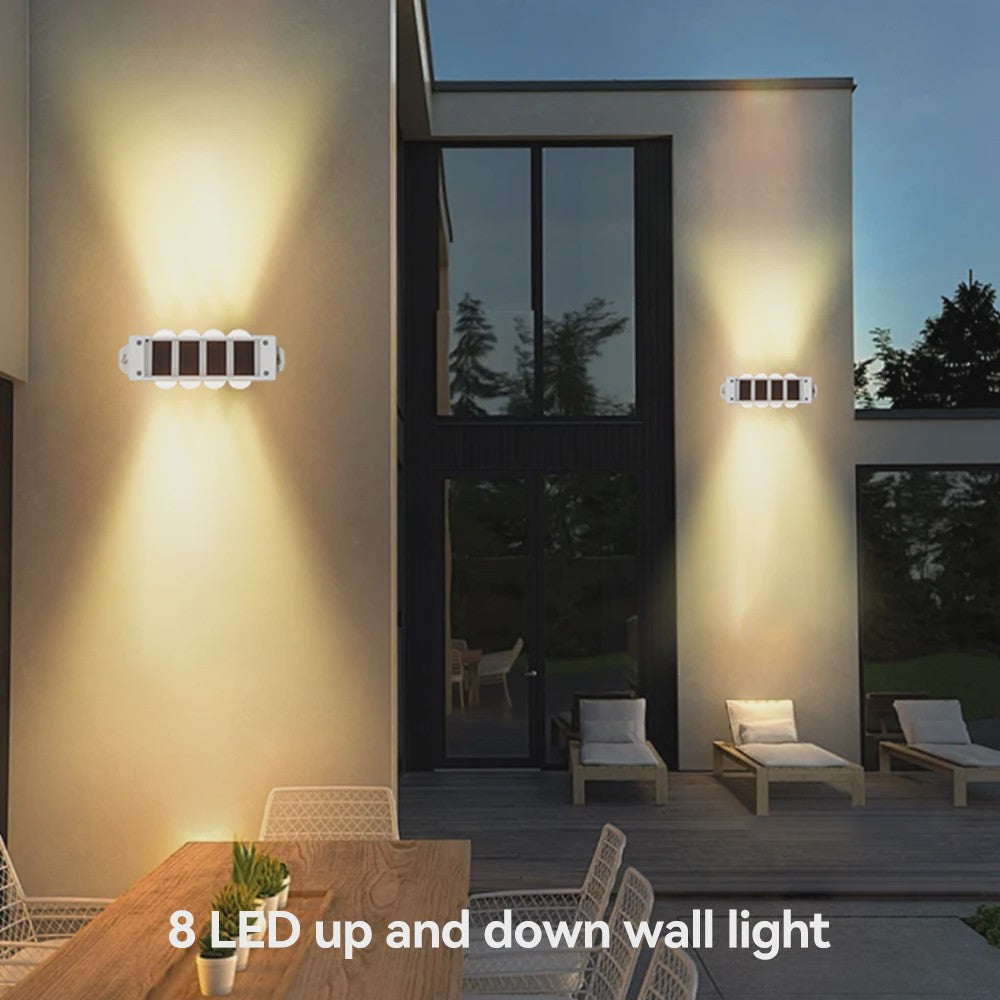 4x LED Solar Wandlampen Waterdicht - Buiten & Tuinverlichting met Boven- en Onderstraal