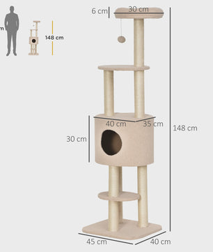 Luxe Kattenboom met Krabpaal, Niche en Plateau - Beige