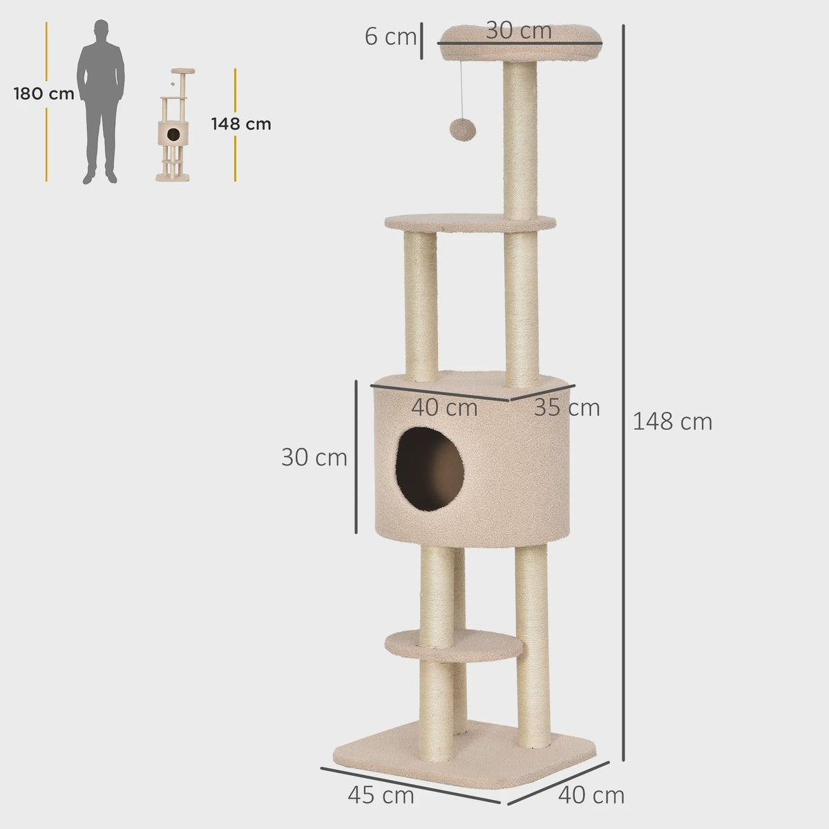 Luxe Kattenboom met Krabpaal, Niche en Plateau - Beige