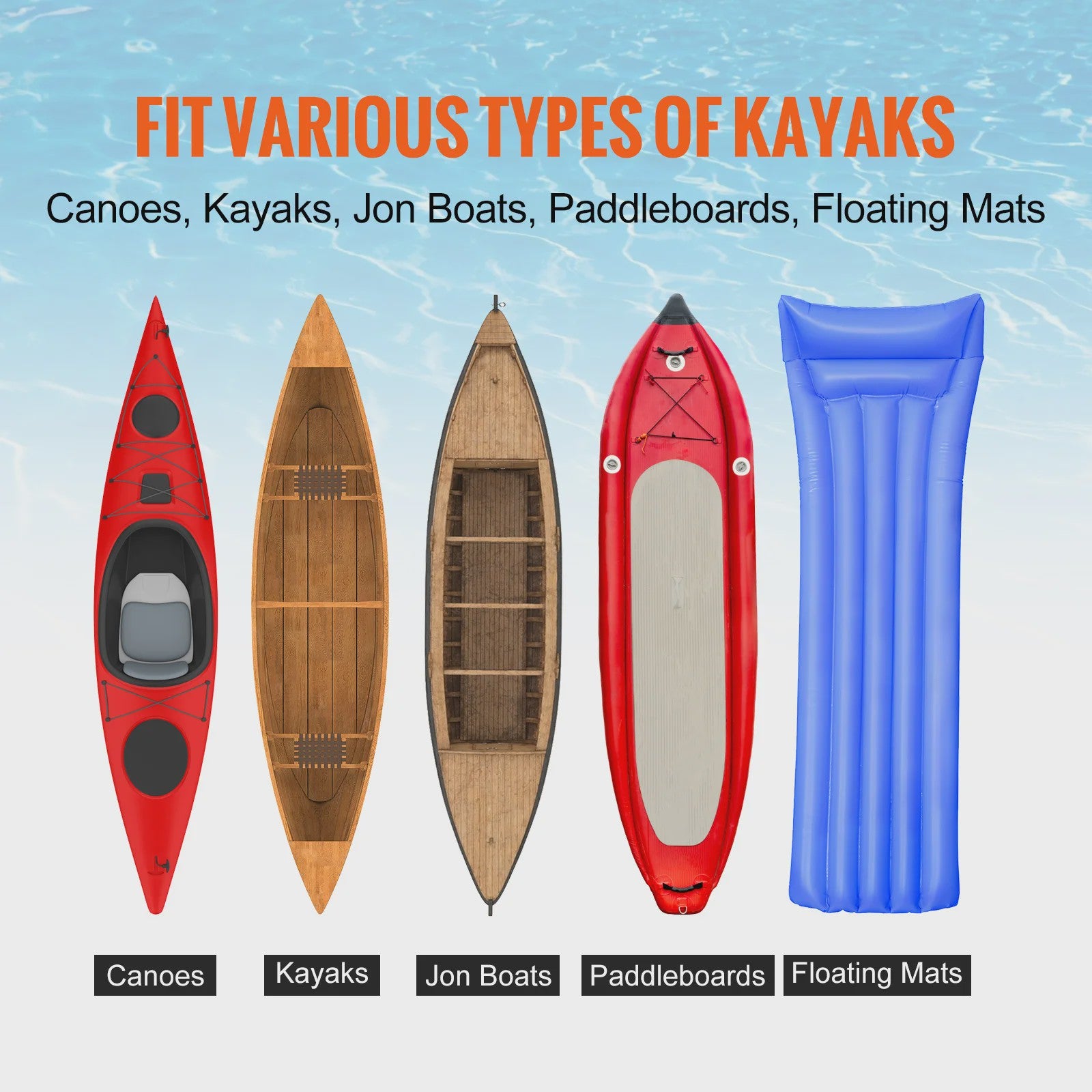 Robuuste Kayakkar met 12'' Banden - 204kg Draagvermogen, Verstelbare Breedte