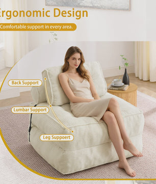 2-in-1 Beige Ribstof Fauteuil en Slaapbank - Multifunctioneel en Opvouwbaar