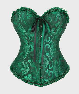Victoriaans Gothic Overbust Corset met Kant en Ruches - Vintage Bustier Top