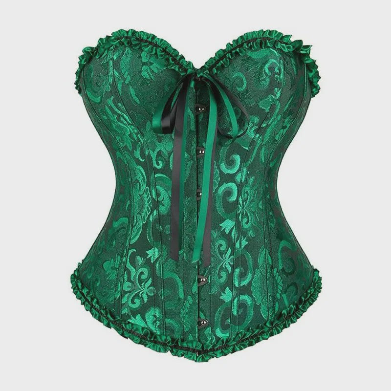 Victoriaans Gothic Overbust Corset met Kant en Ruches - Vintage Bustier Top