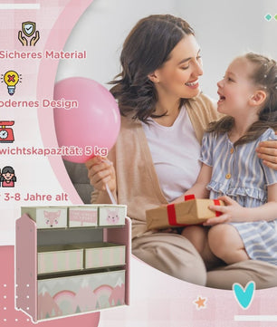 Roze Kinder Kledingkast met 6 Stoffen Opbergdozen - Schattige Motieven