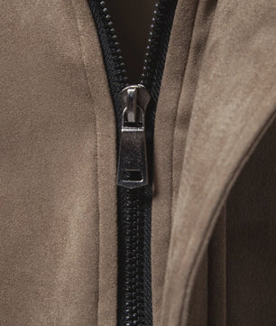 Heren Vintage Suède Look Jas - Slim Fit Lente/Herfst met Kleurblokken en Rits