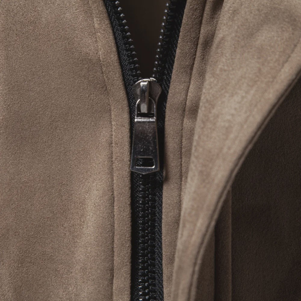 Heren Vintage Suède Look Jas - Slim Fit Lente/Herfst met Kleurblokken en Rits