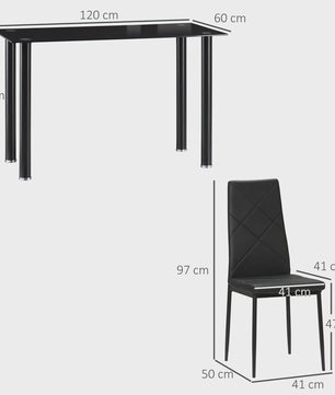 Eetkamer Set: Glazen Eettafel met 4 Zwarte Stoelen - Modern Design
