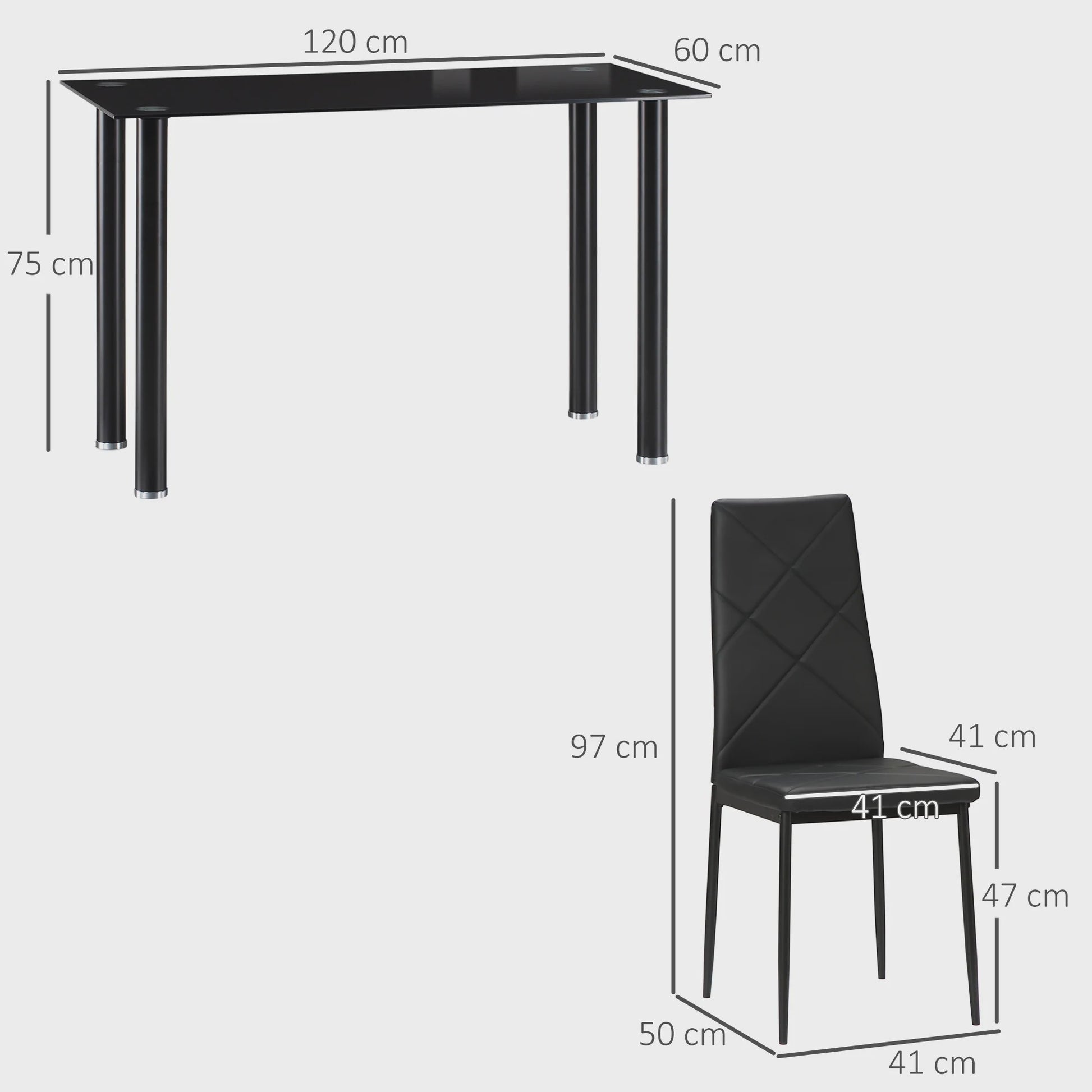 Eetkamer Set: Glazen Eettafel met 4 Zwarte Stoelen - Modern Design