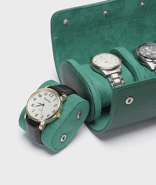 Luxe Embers Groene Horlogerolle - Echt Lederen Reis Etui voor 1, 2 of 3 Horloges