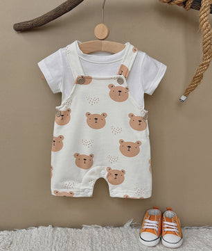 Schattige Baby Jumpsuit met Berenprint en T-shirt - Zomerkleding voor Jongens & Meisjes