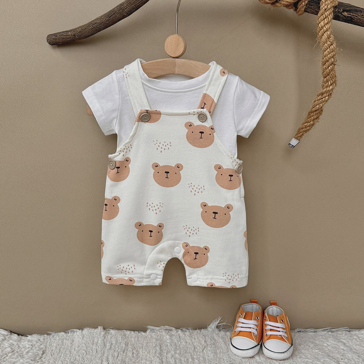 Schattige Baby Jumpsuit met Berenprint en T-shirt - Zomerkleding voor Jongens & Meisjes