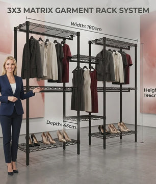 Zwaar Metalen Kledingrek Staand - Modulaire Kast Organizer 3x3 Matrix - Draagbare Garderobe