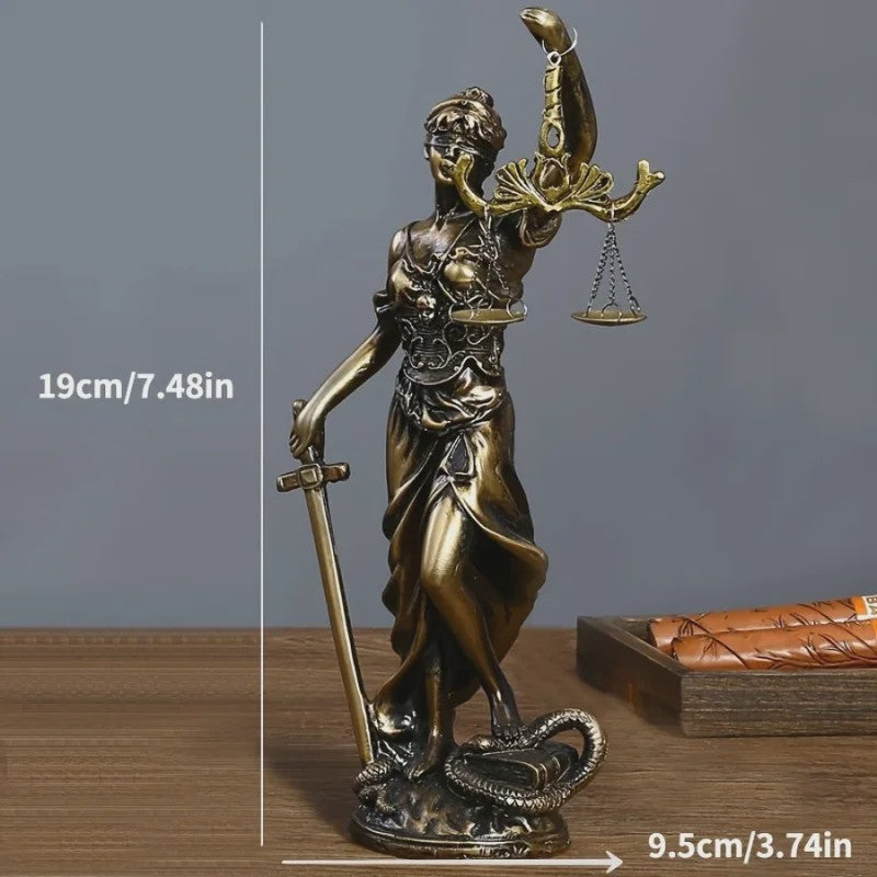 Retro Koperkleurige Vrouwe Justitia Beeldje - Decoratie voor Huis & Kantoor