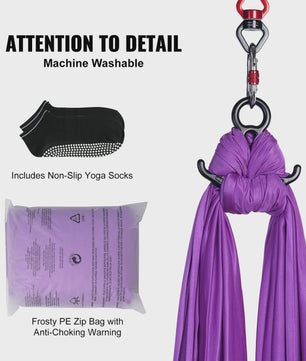 Aerial Yoga Hammock & Swing Starter Kit - 8.7/11 Yards Zijde Stof voor Alle Niveaus