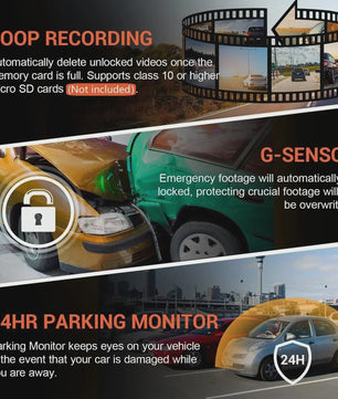 1080P Dual Dashcam: Voor en Binnen, Nachtzicht & WiFi
