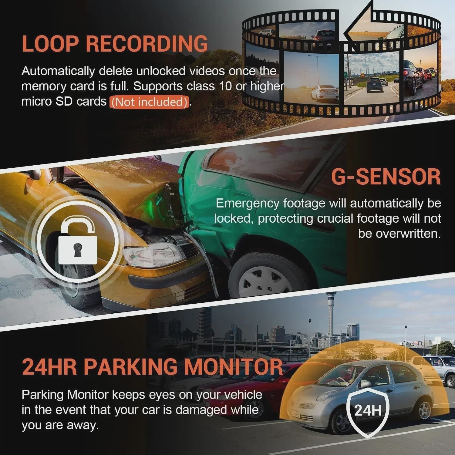 1080P Dual Dashcam: Voor en Binnen, Nachtzicht & WiFi