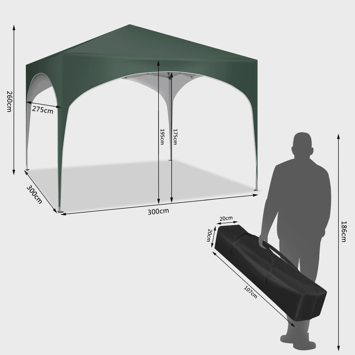 WOLTU 3x3m Waterdichte Partytent Gazebo - Inklapbaar & Snel Opzetbaar voor Tuin & Markt