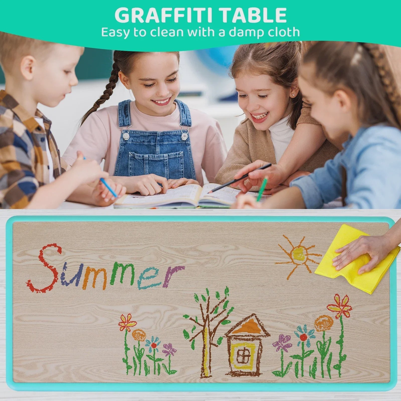 Verstelbare Kinder Tafel met 6 Stoelen - Knutseltafel & Speeltafel voor Kinderen (2-10 jaar)