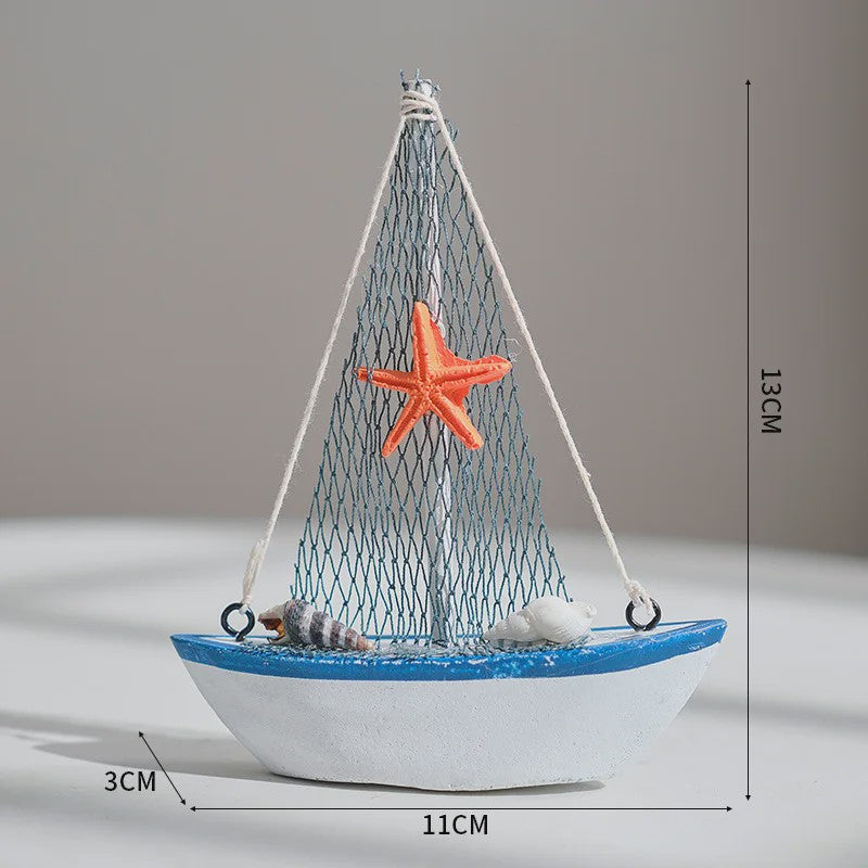Houten Zeilboot Miniatuur - Mediterrane Stijl Nautische Decoratie