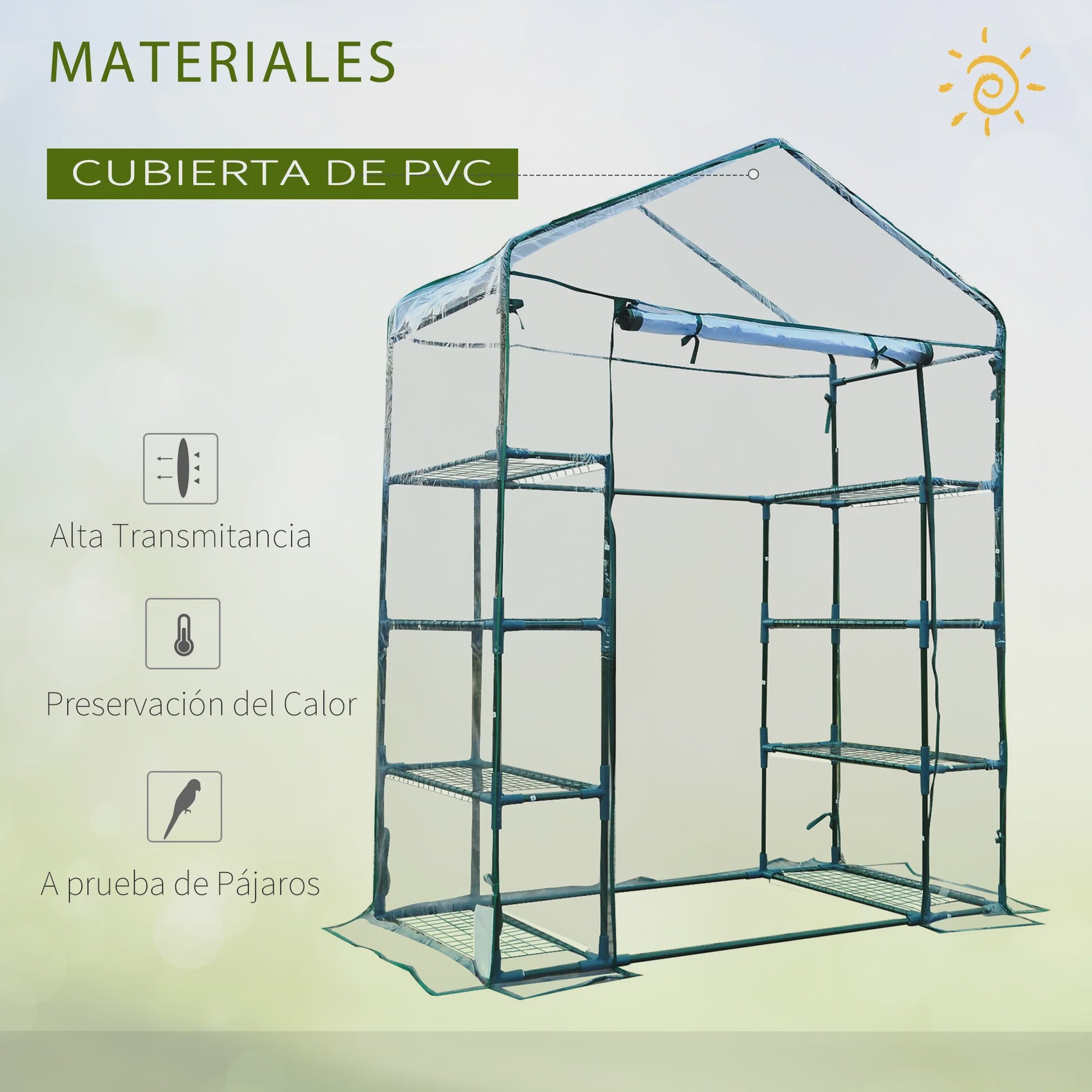 Outsunny Kweekkas Tuinkas met 4 etages - 143x73x195cm - PVC Hoes & Stalen Frame