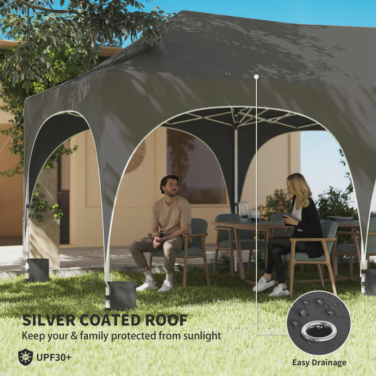 Outsunny Partytent 6x3m Pop-Up met 6 Zijwanden, Verstelbare Hoogte en Ramen