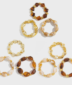 Set van 3 Bohemian Kralenarmbanden - Vintage Stijl Acryl & Goudkleurig